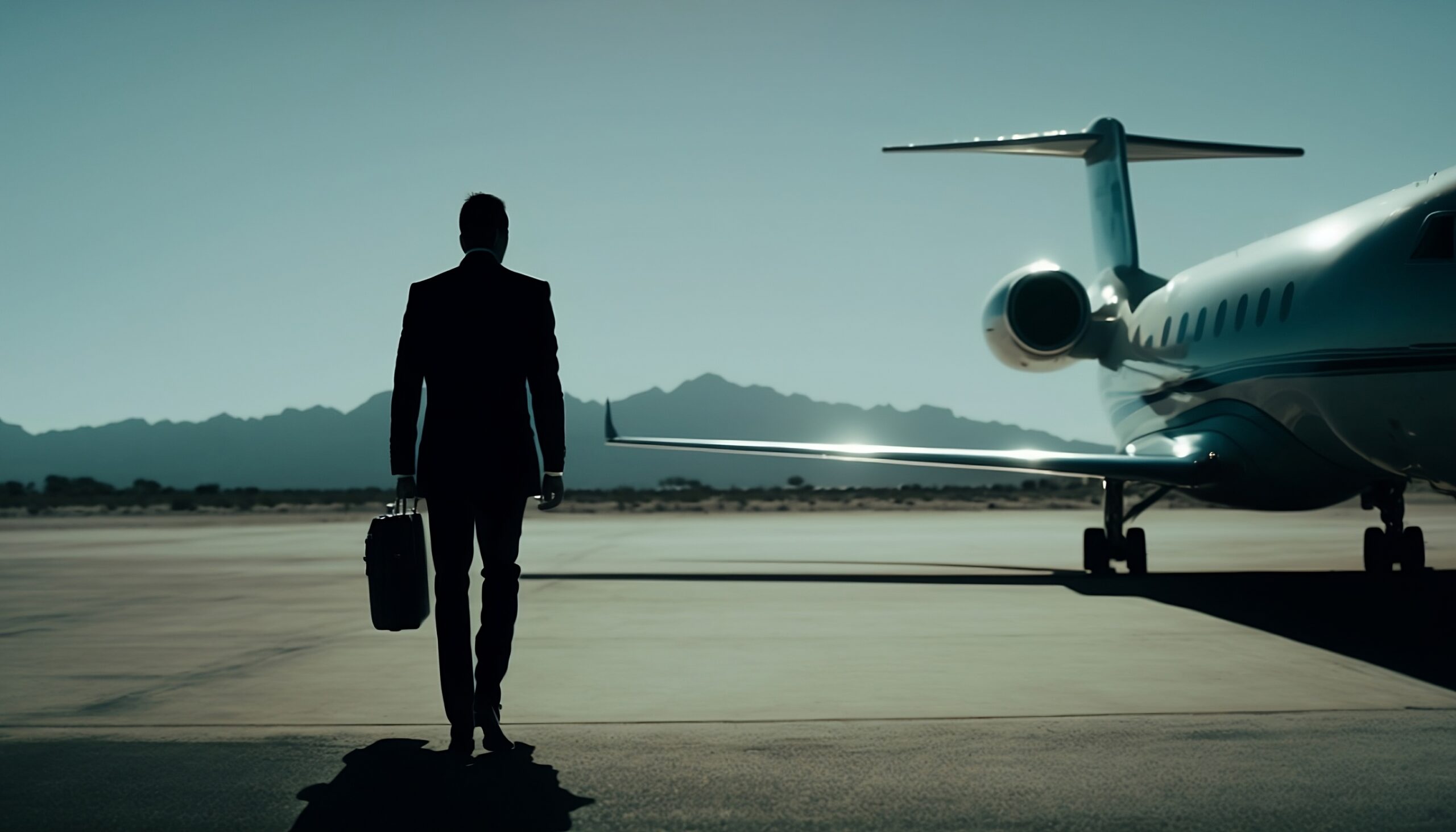 Business man walking towards plane